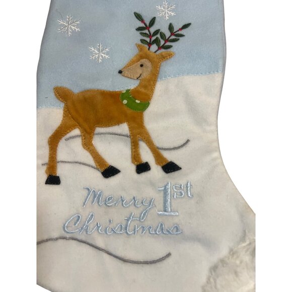 Holiday Living Blue Christmas Stocking Merry 1st Christmas Embroidered Deer NWT - Picture 2 of 4